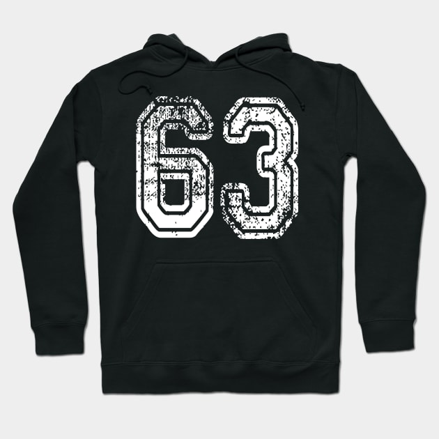 Number 63 Grungy in white Hoodie by Sterling